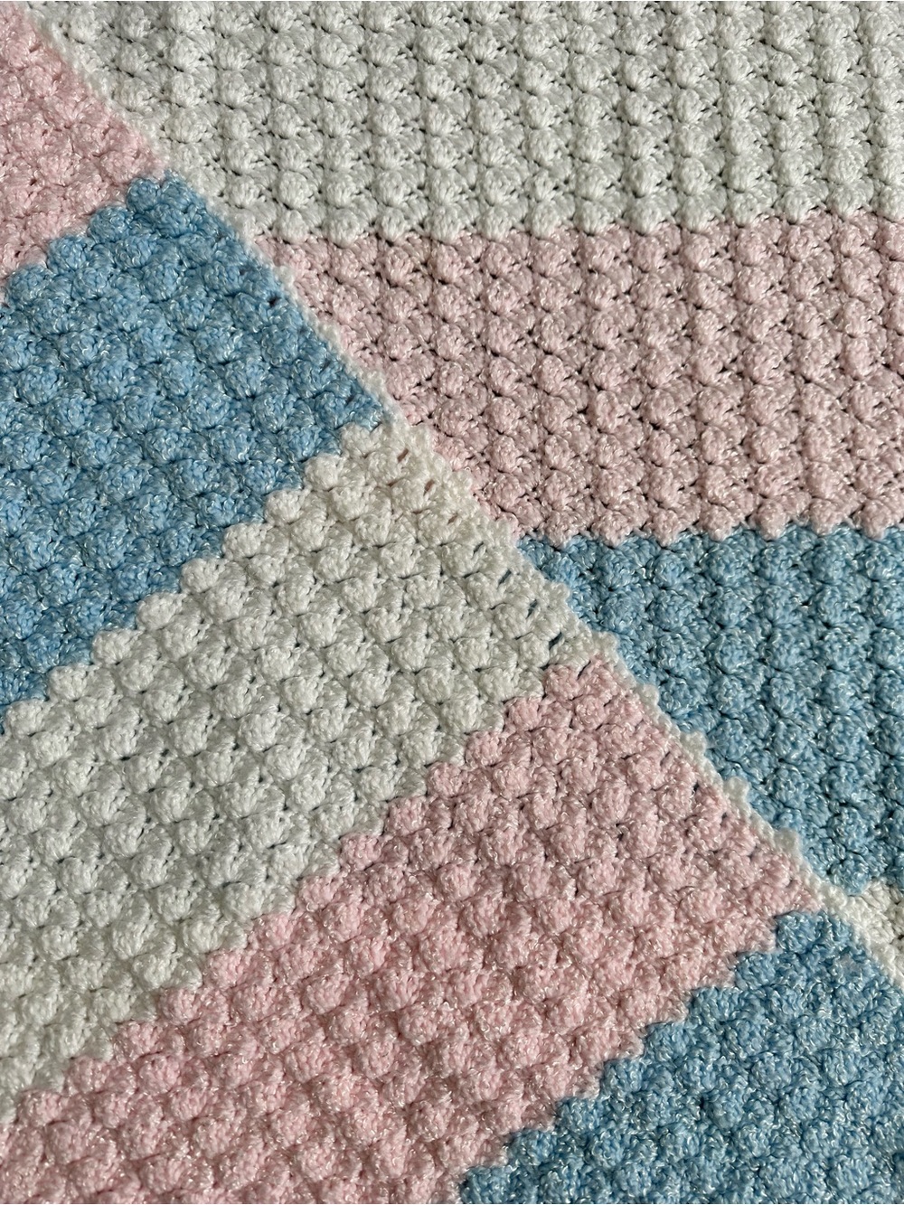Soft Hand-Knit Kids/Throw Blanket, Pink Blue White - Unbranded